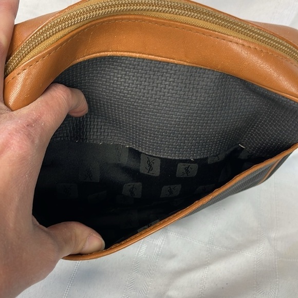 Vintage Yves Saint Laurent Small Canvas Crossbody Bag Leather Trim Black Brown - Picture 13 of 17